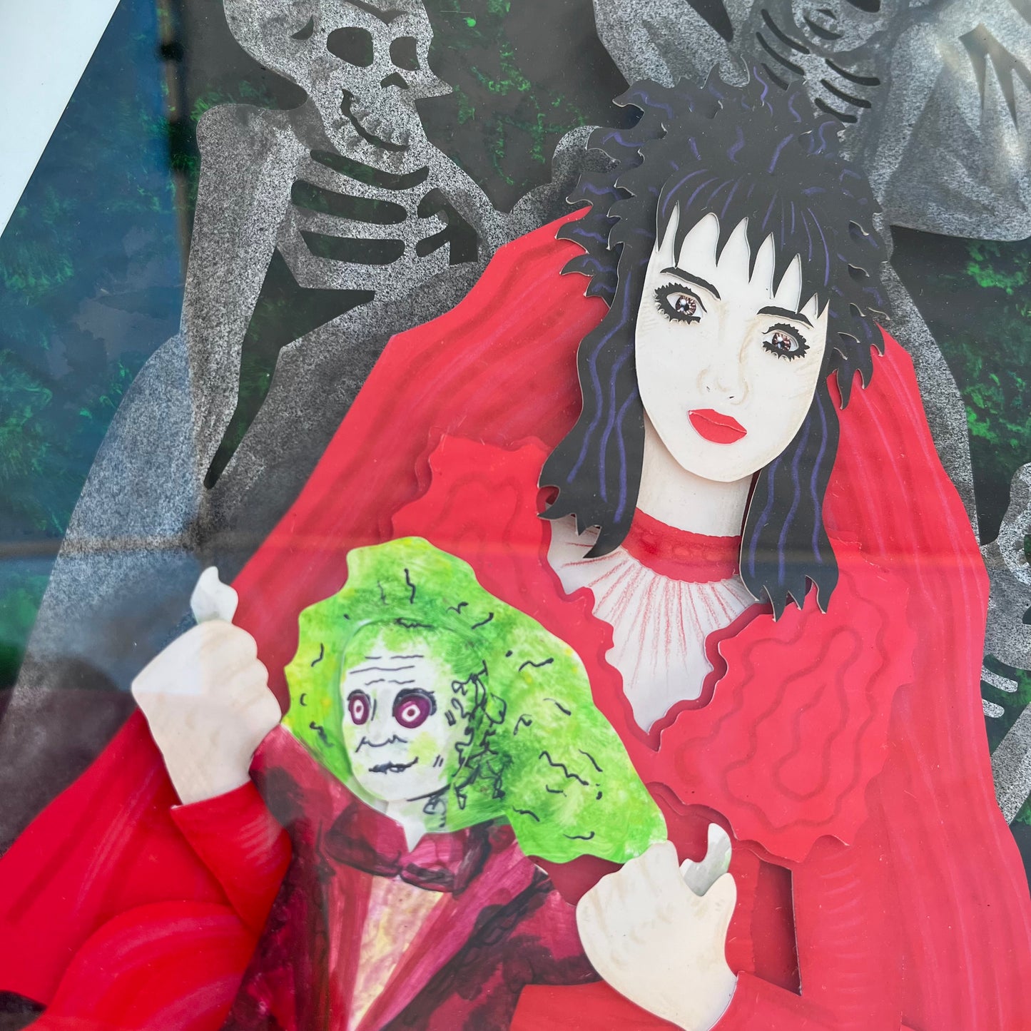 Lydia and Beetlejuice doll 11"x14"